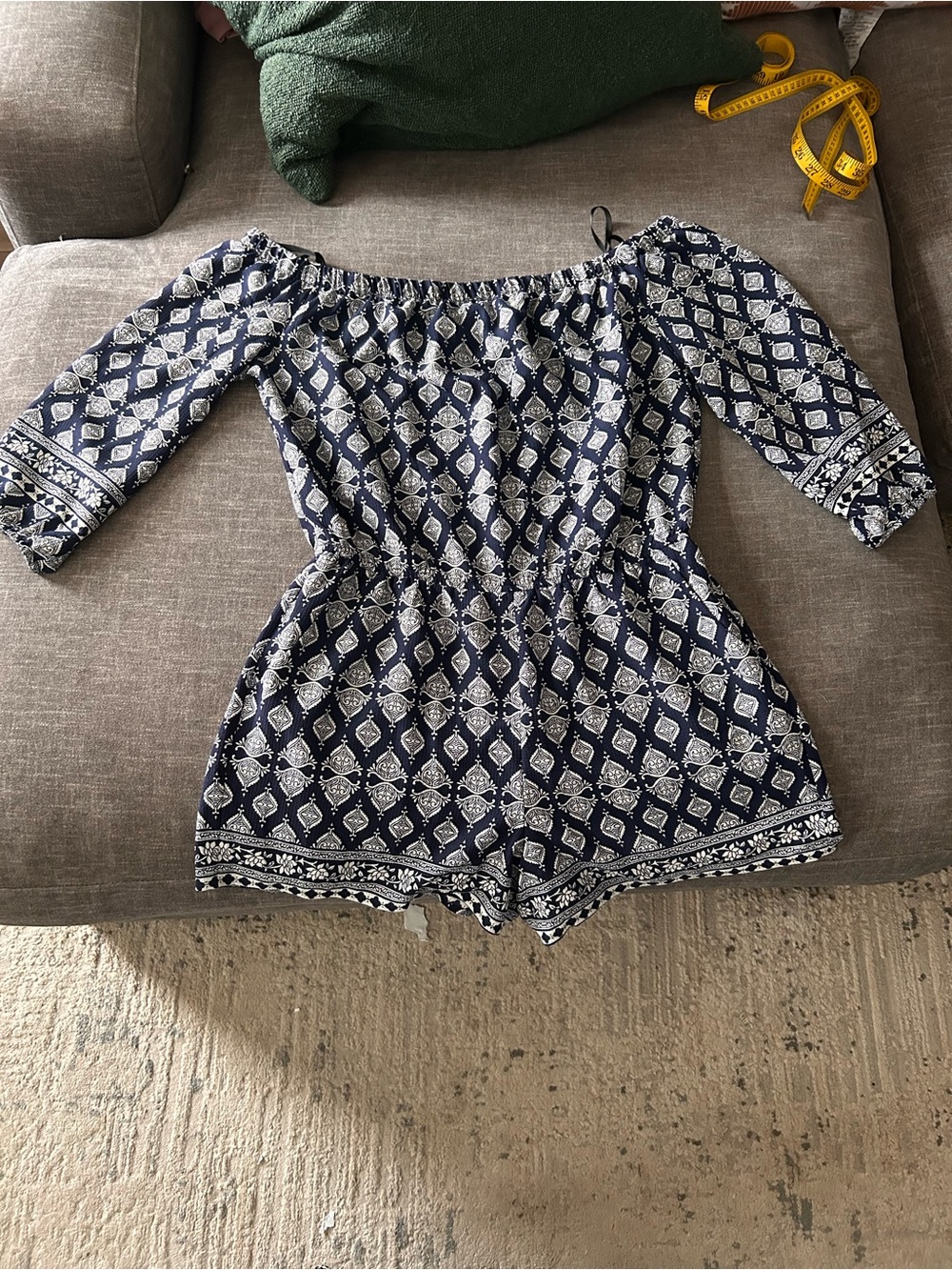 Navy Off-Shoulder Printed Short Romper